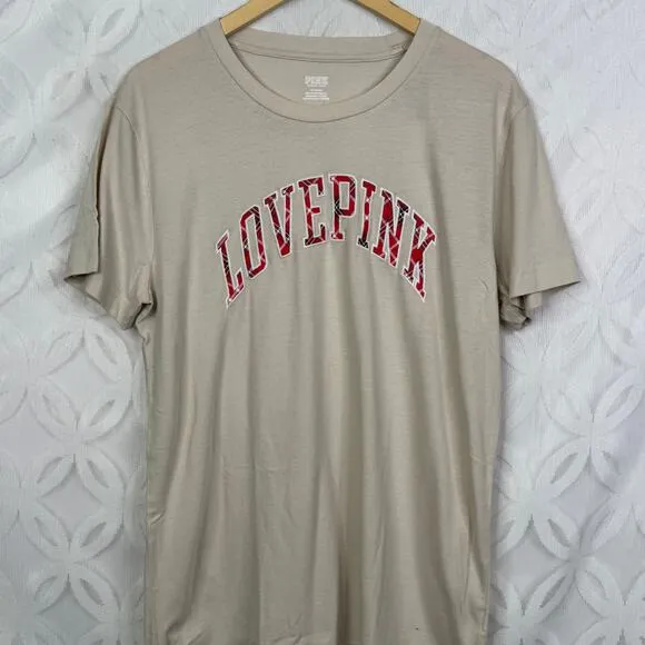 PINK VS‎ Vanilla Bean Plaid Short Sleeve Oversized Tunic Tee Size M NWT - Image 3