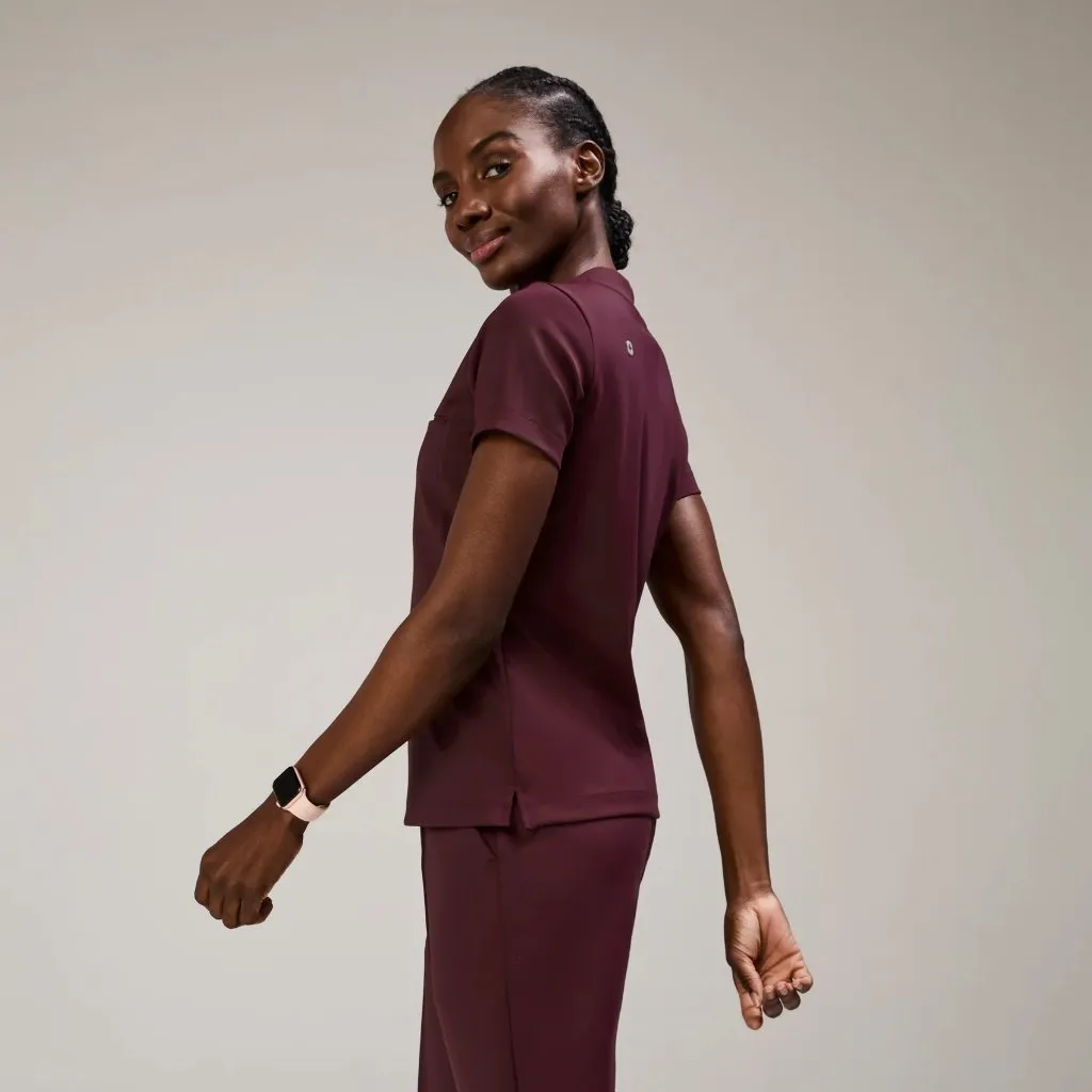 Figs Sona FORMx Slim V-Neck Scrub Top in Burgundy, Size X-Small - Image 3