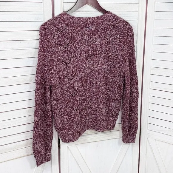 Old Navy Marled Pointelle Knit V Neck Crop Cardigan Sweater Burgundy Red Small - Image 10