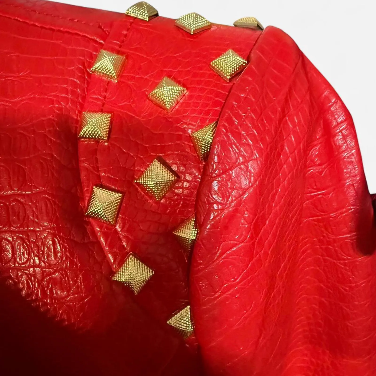 Vibrant Red Faux Leather Jacket Size M - Image 3