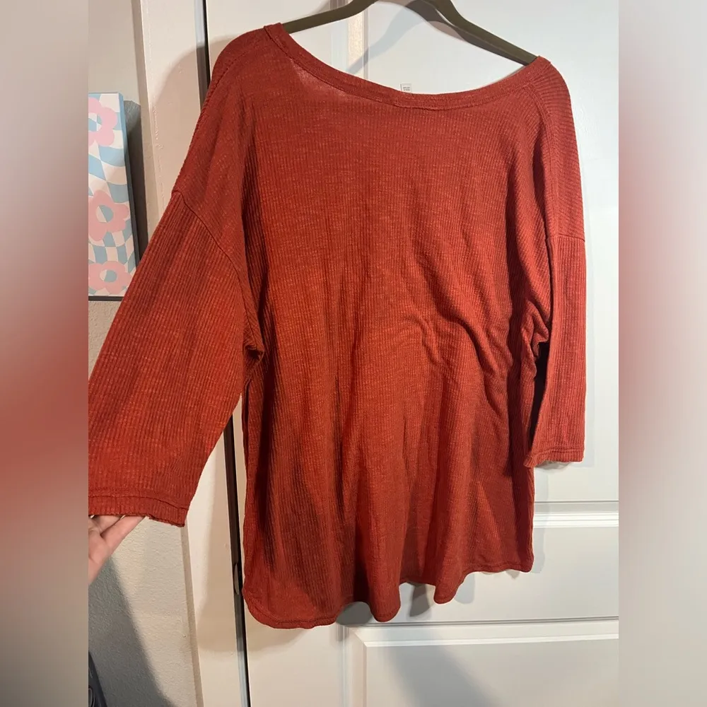 Terra & Sky Plus Size 3/4 Sleeves Pumpkin Orange Blouse V Neckline Size 1X - Image 4