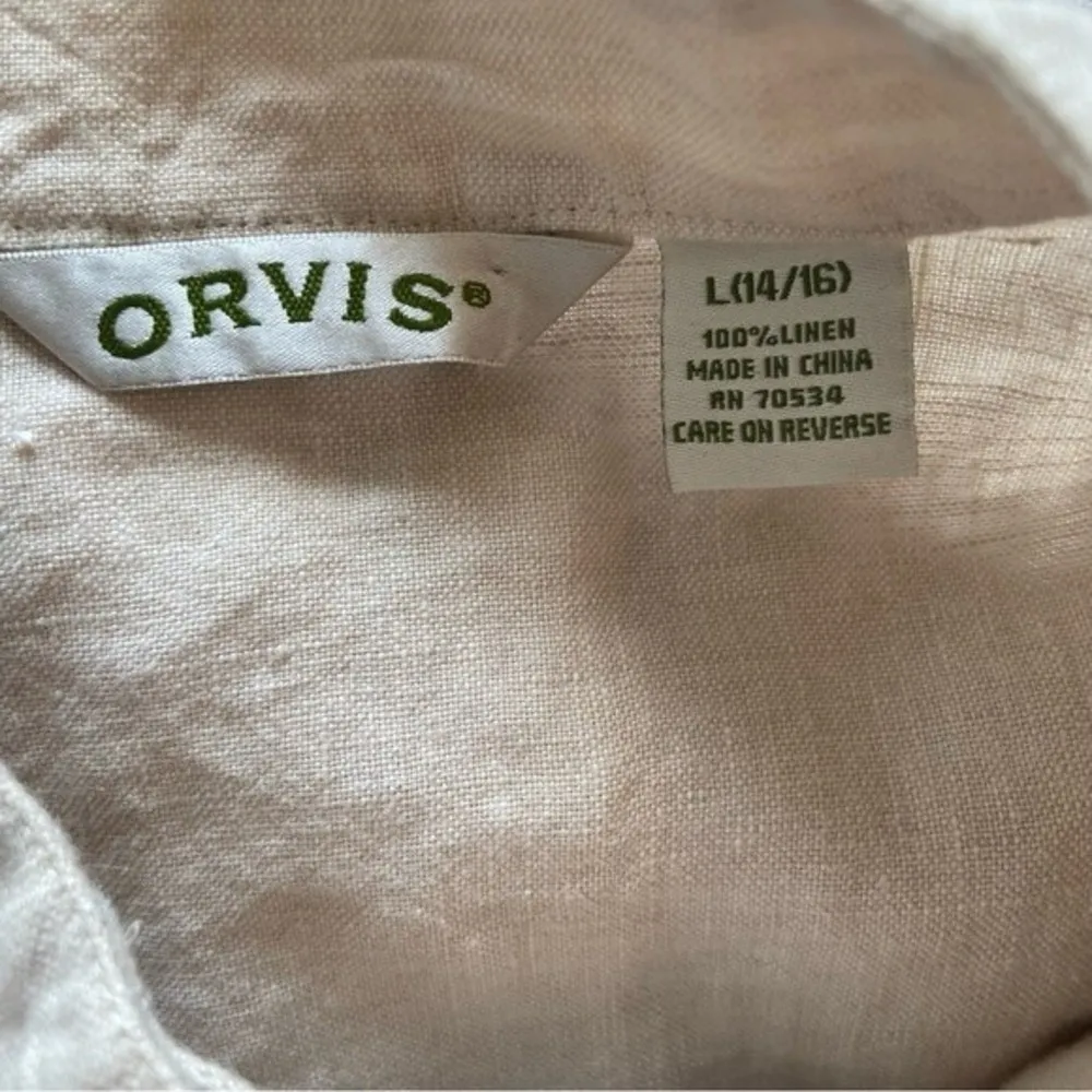 Orvis Tan Linen Jacket Single Seashell Button Size Large - Image 6