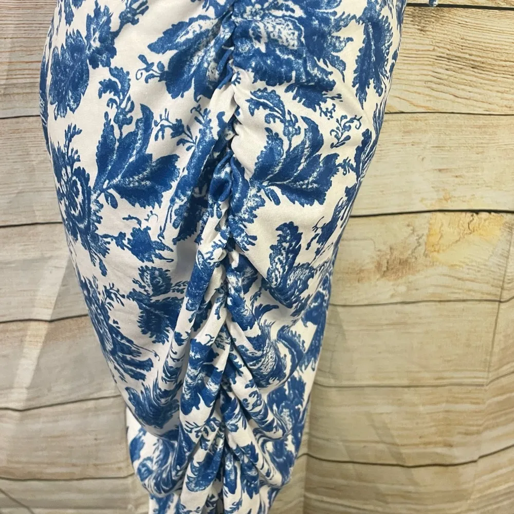floral ruched sides knot front stretchy bodycon blue dress Size XLarge NEW - Image 12