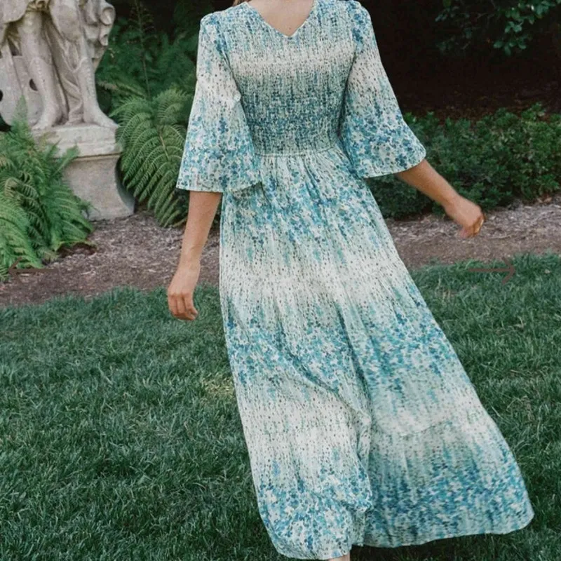 Christy Dawn Blue & Green Floral Basil Maxi Dress Size XL - Image 2