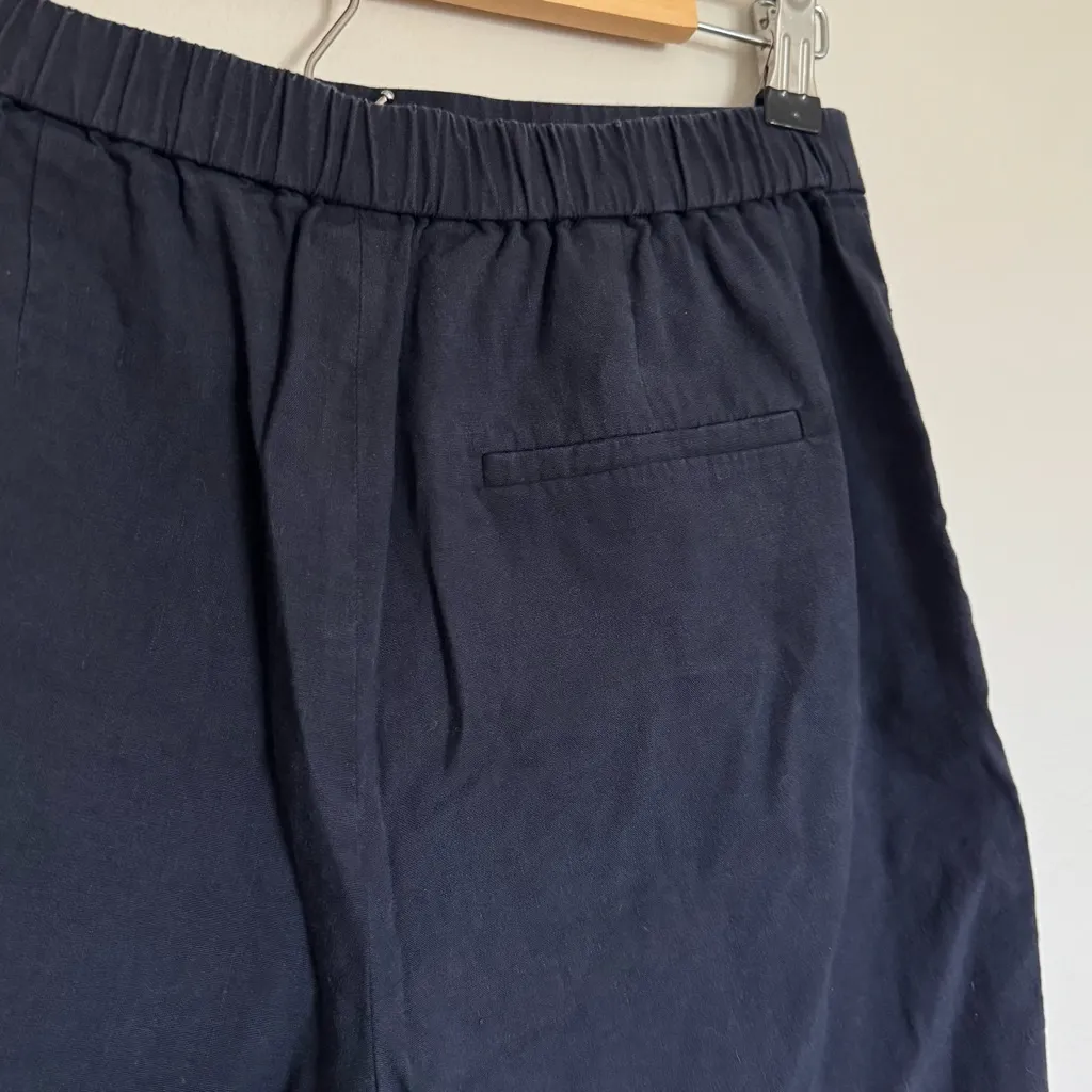 Theory Pull On Mini Utility Shorts Womens Sz 4 Navy Blue Linen Blend Stretch - Image 6