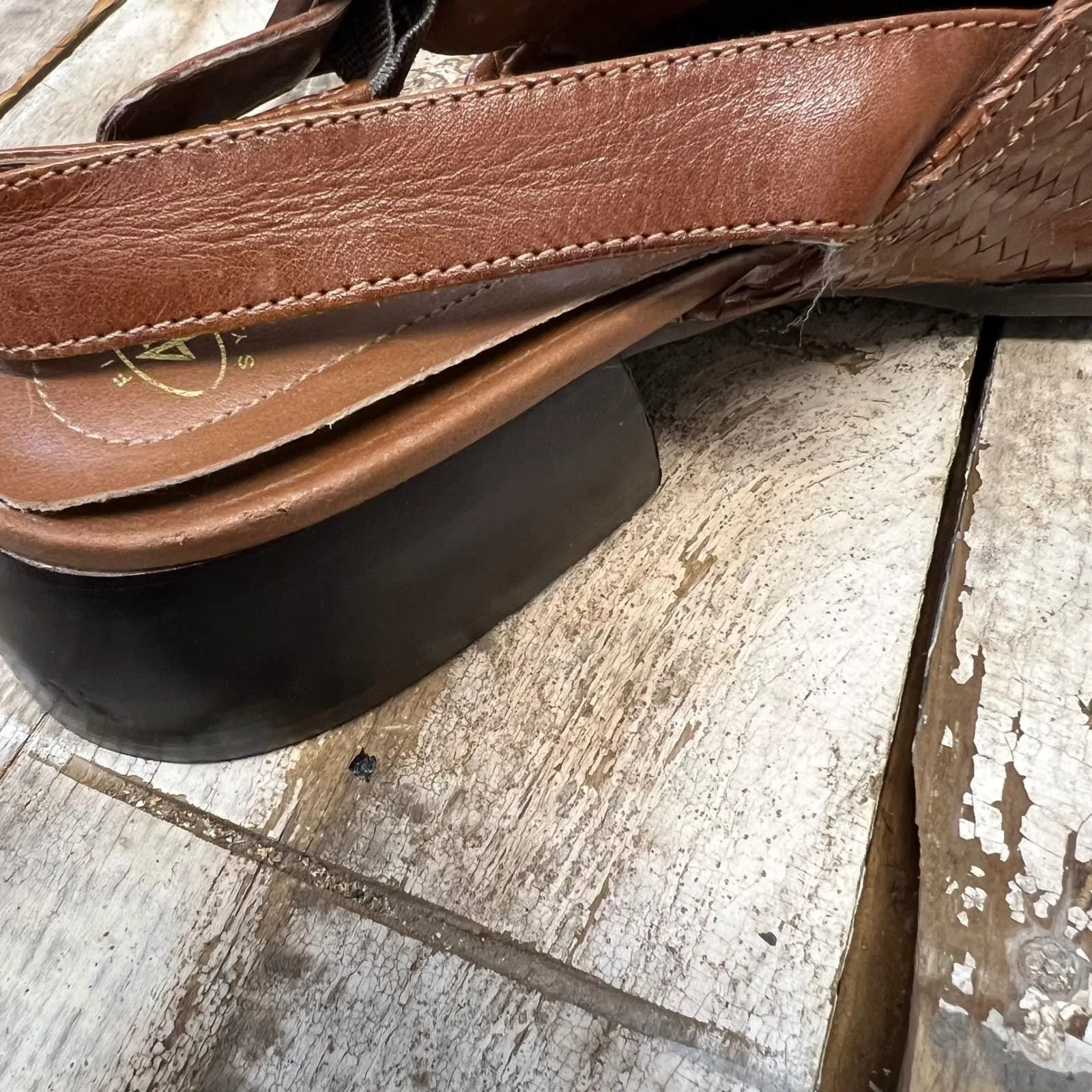 Vintage Naturalizer Woven Leather Slingback Block Heel Mules Brown Shoes 8.5N - Image 10