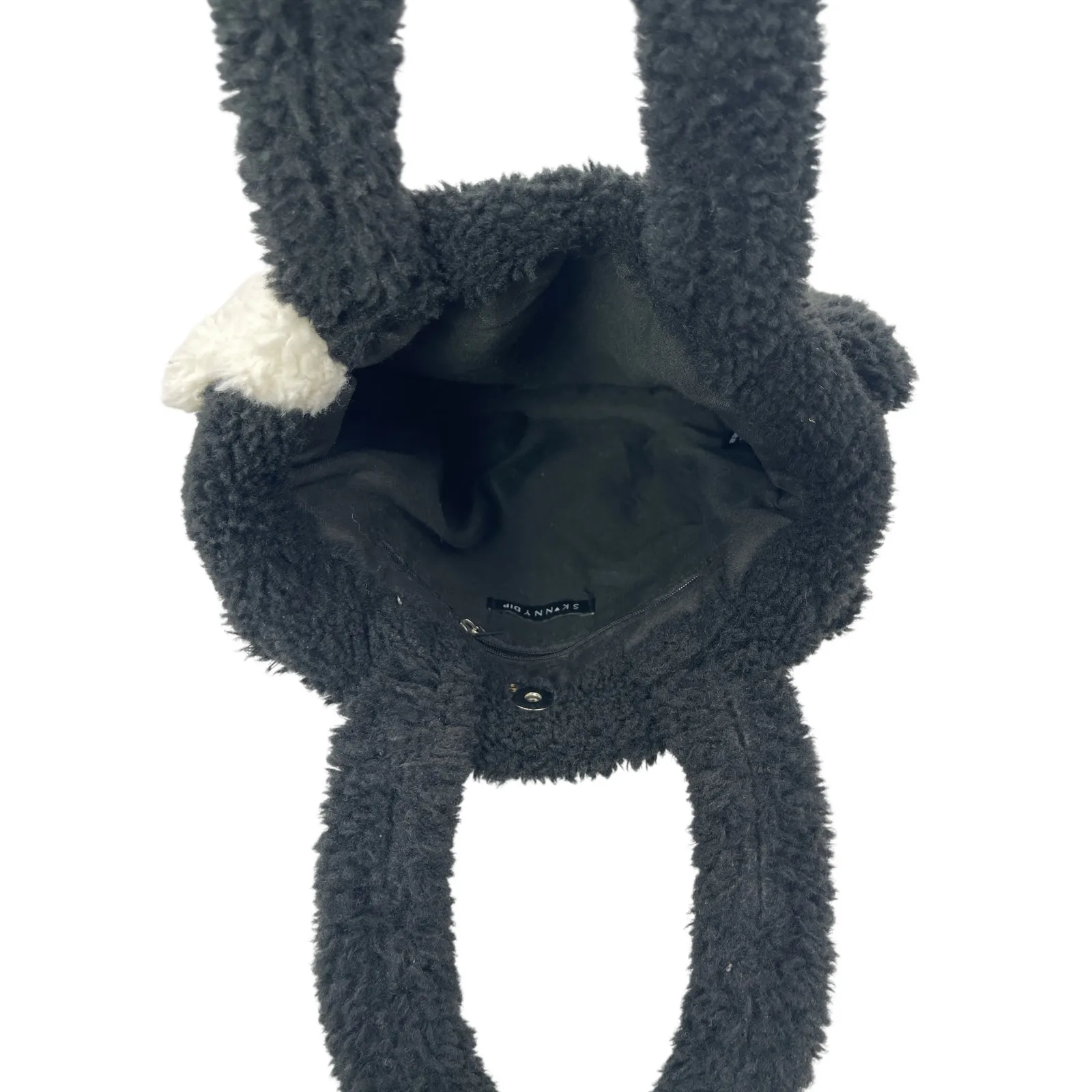 Skinnydip Liza Black White Yin Yang Faux Fur Snap Carry On Tote Bag Handbag OS - Image 3