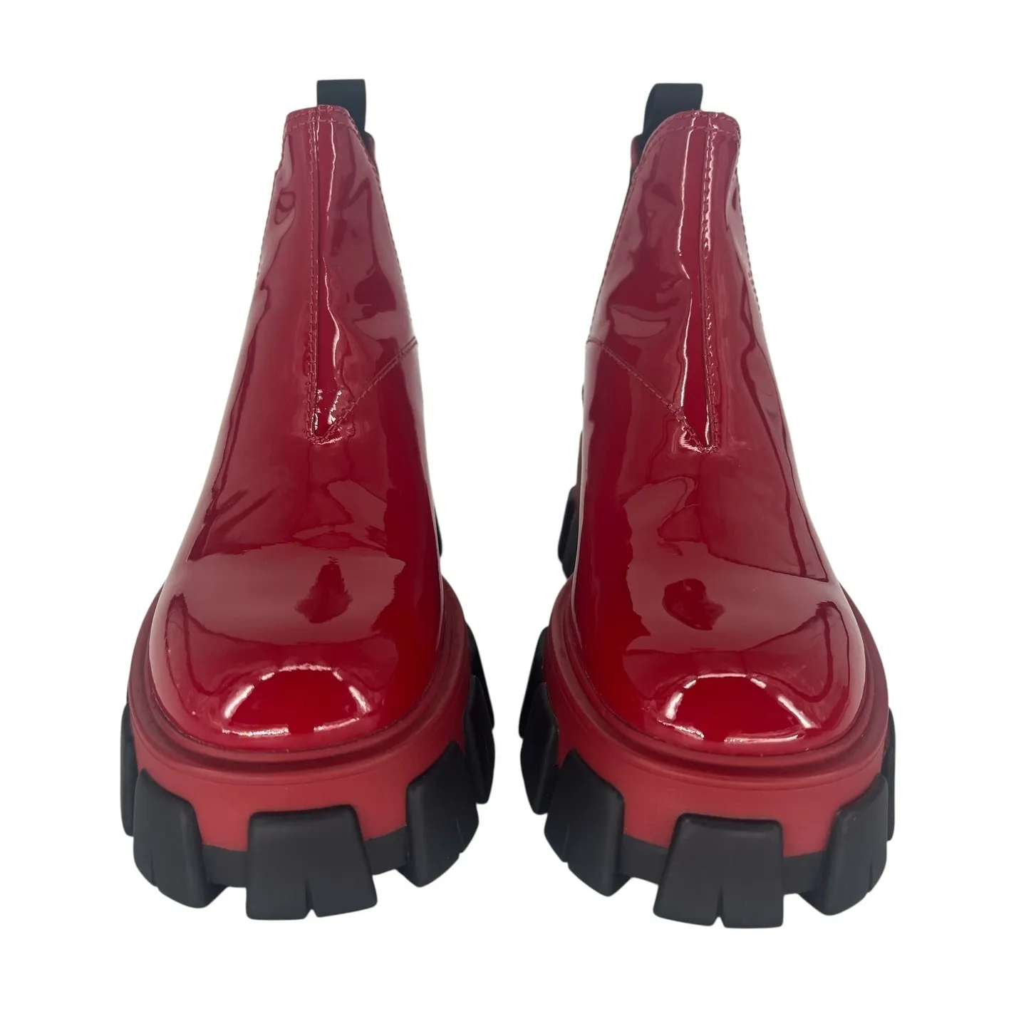 Prada Patent Leather Monolith Booties in Rosso Red - Image 8