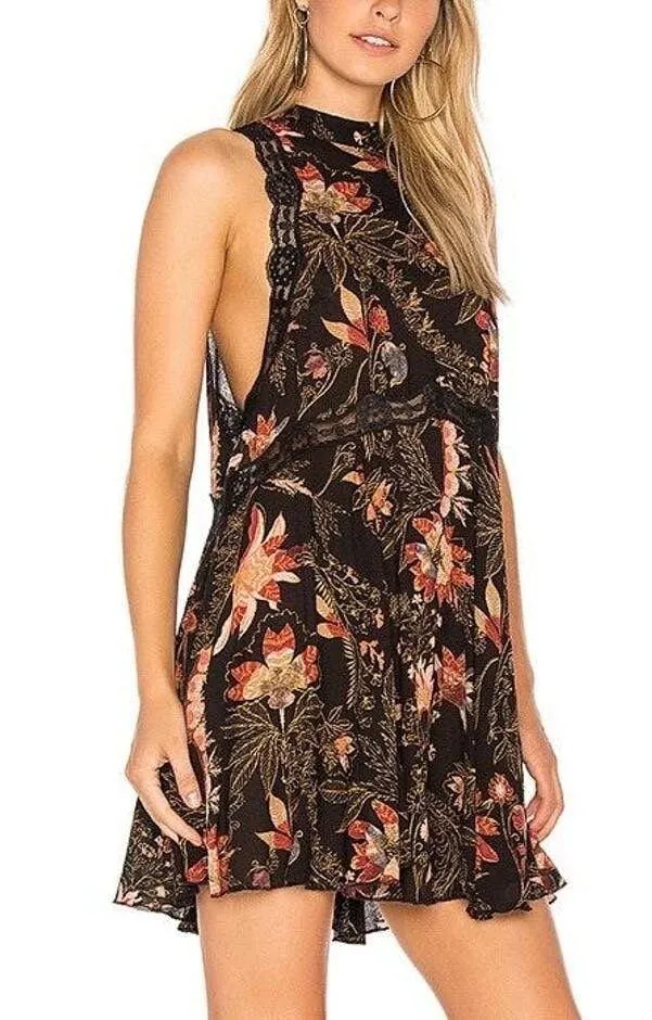 Free People She Moves Slip Dress Black Floral Lace - Image 5