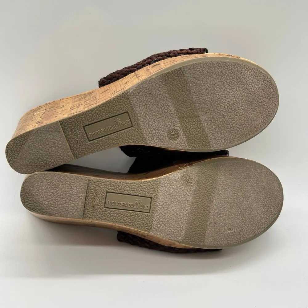 Montego Bay Club Sandals Womens 9.5 Brown Open Toe Wedge‎ Woven Sandal - Image 6