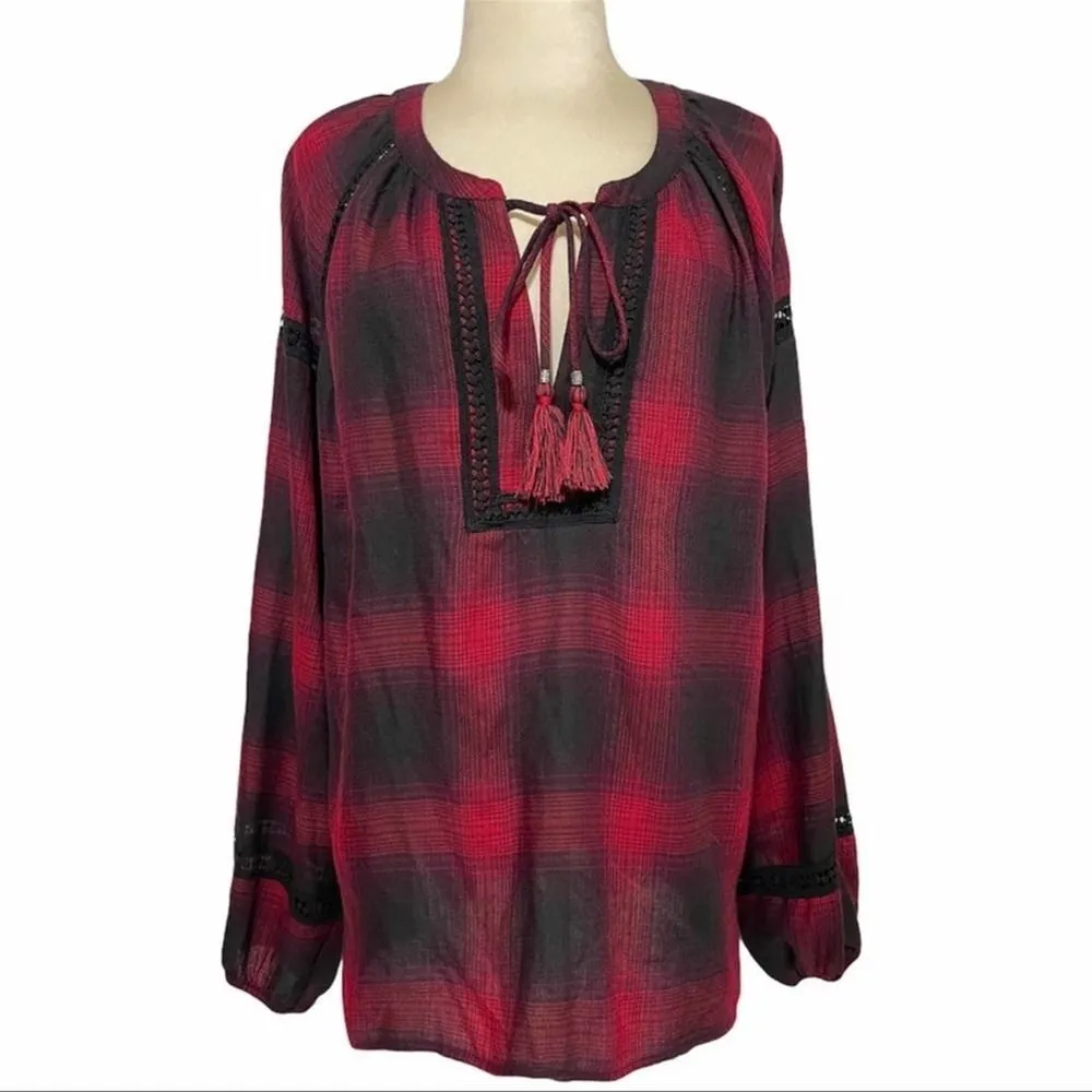 Knox Rose Buffalo Plaid ‎ Tassel Tie Top Red XS - Image 2