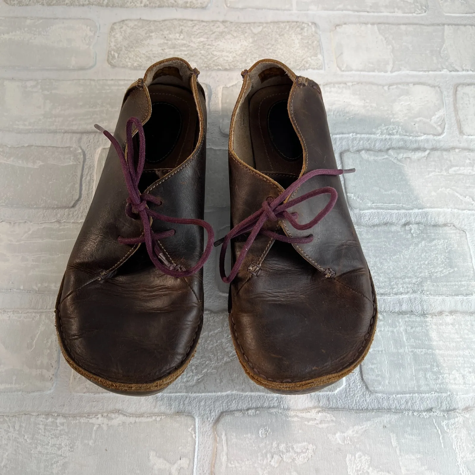 Clarks Shoes Womens 7.5 Brown Leather Janey Mae Artisan Purple Lace Up Moccasins - Image 8