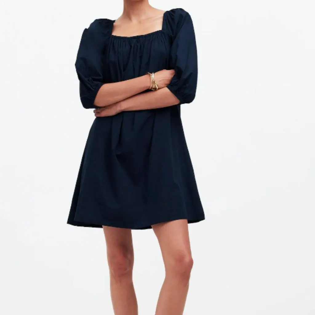 Madewell Mini Dress Womens Square-Neck Puff-Sleeve‎ Navy Blue Size 00 NEW - Image 2