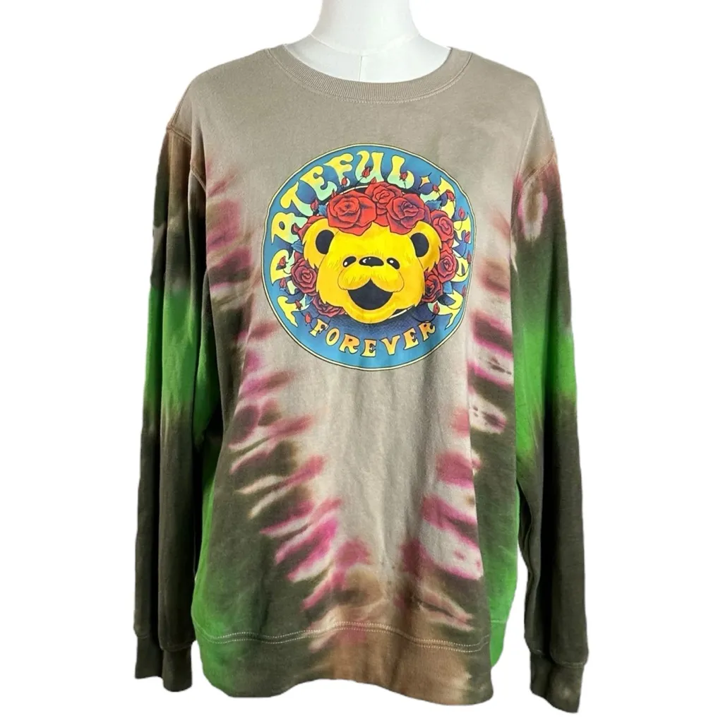 Grateful Dead Forever Grateful Tie Dye Crewneck Sweatshirt Size XL Teddy Bear - Image 4