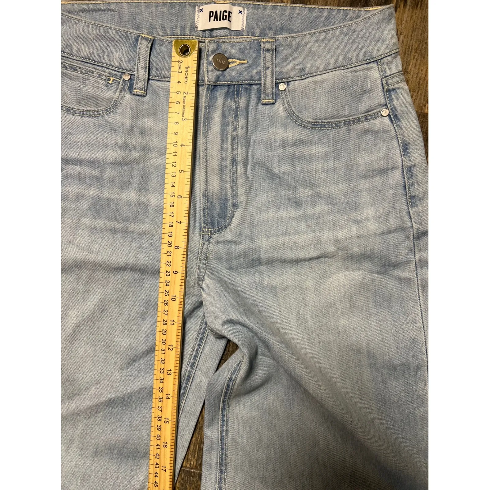 PAIGE Wide Leg Jeans Light Wash High Rise Denim Trouser Size 27W 33I Tall Flare‎ - Image 7