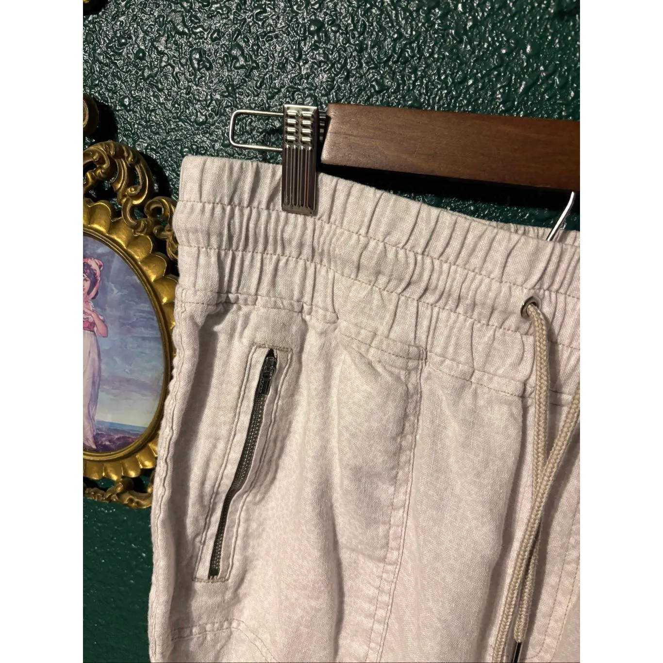 Athleta Cabo Linen Jogger Size 12 White Printed Cream - Image 2