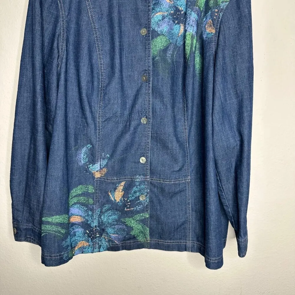 Napa Valley Floral Denim‎ Jacket Sz 1X Blue - Image 4