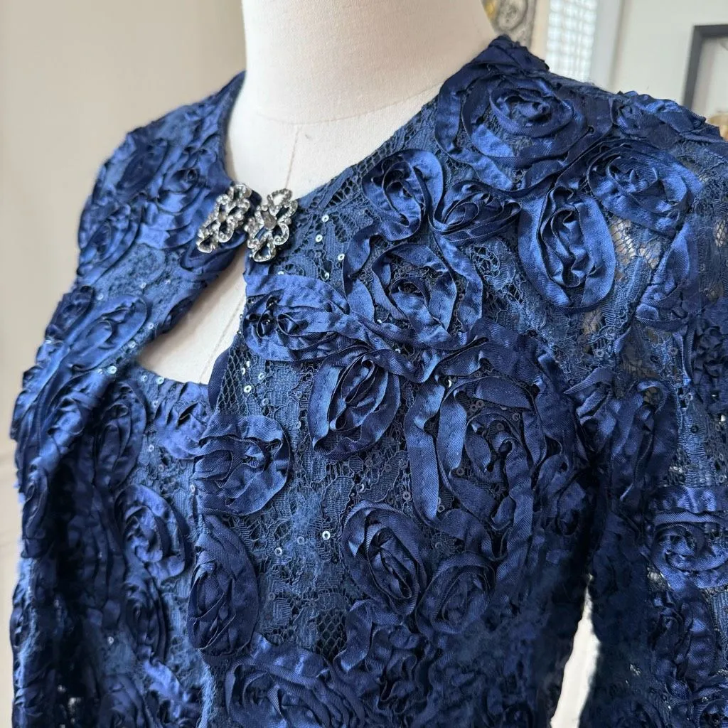 Cachet Dark Blue 2pc Formal Jacket Tank Soutache Sequin Rhinestone Clip 6 - Image 4