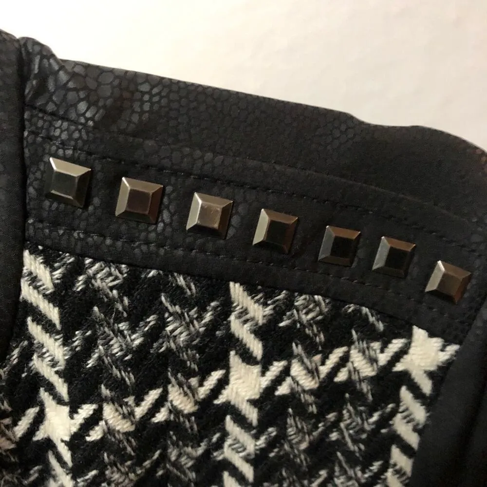 Alberto Makali Houndstooth Jacket Zip-Up Studded Jacket Womens L Wool Bomber - Image 2