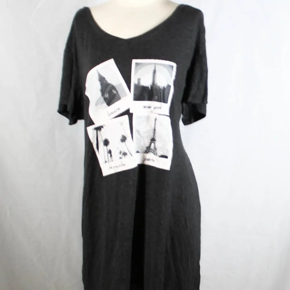 Dark Gray Lounge Sleep Nightgown T Shirt House Dress London LA NY Paris Plus Size 2X - Image 2