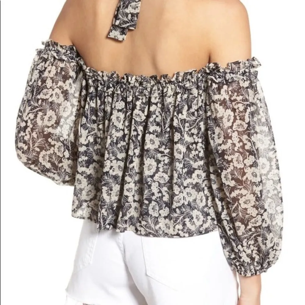 💕MISA LOS ANGELES💕 Lively Halter Off The Shoulder Long Sleeve Blouse ~ Floral - Image 6