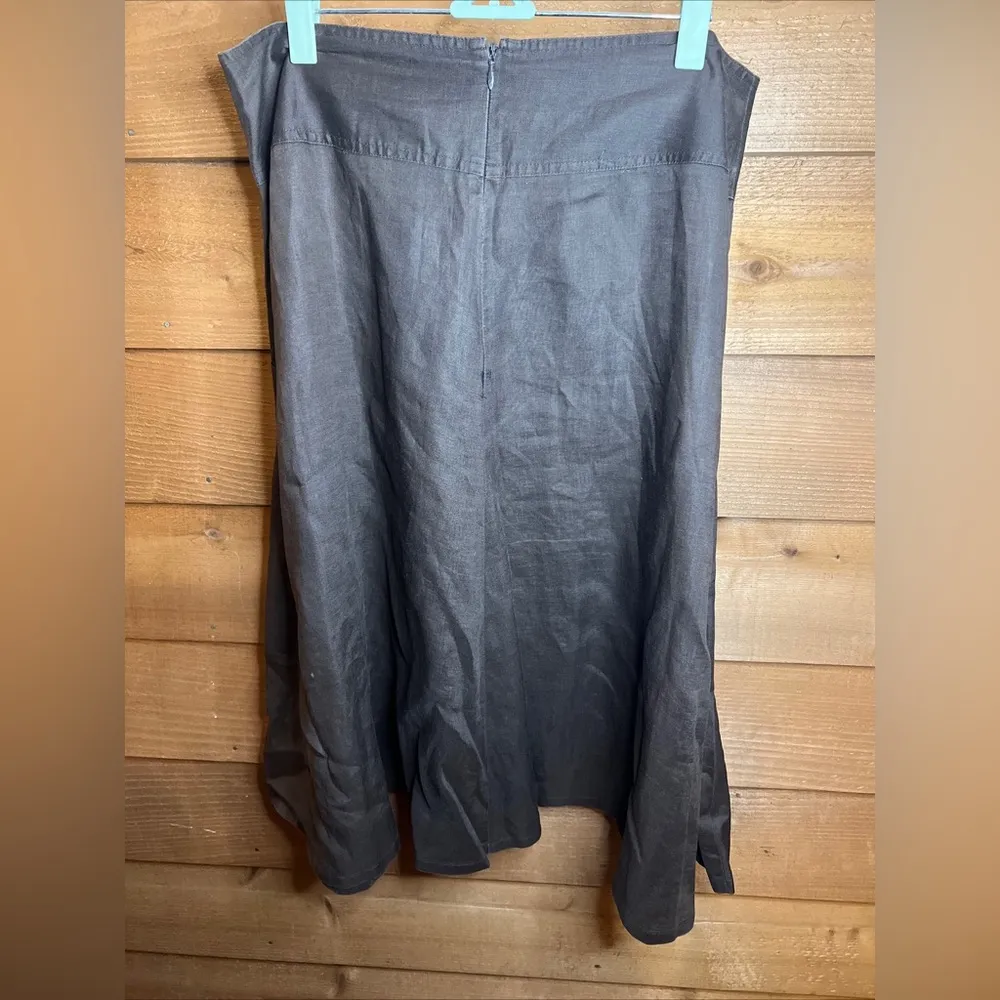 Calvin Klein Vintage Brown linen midi skirt Zip minimalist lagenlook cottagecore - Image 3