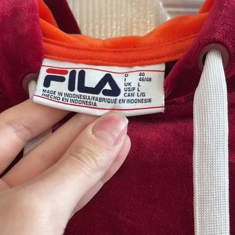 FILA  burgundy and orange cropped velour hoodie - Image 2
