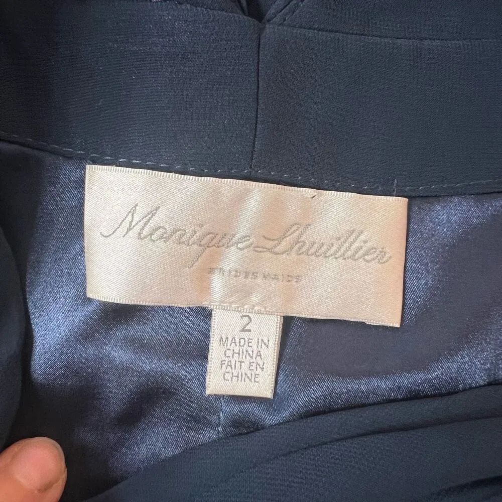 Monique Lhuillier Blue Pleated Surplice Neck Sleeveless Bridesmaid Gown Sz 2 - Image 8