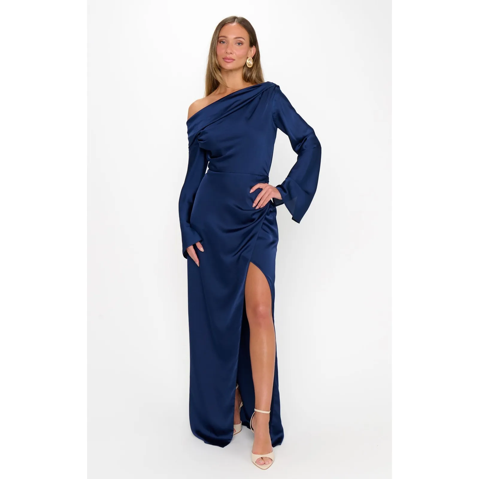 Show Me Your Mumu Jamie Maxi Dress in Midnight Navy Luxe Satin XS - Image 3