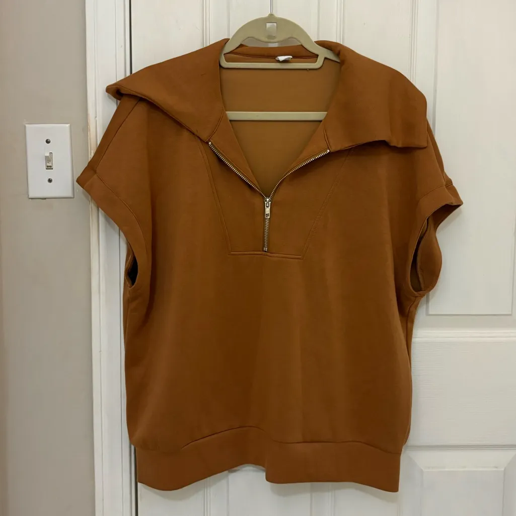 Anrabess Short Sleevr Quarter Zip Sweatshirt Top Brown Size XL - Image 2
