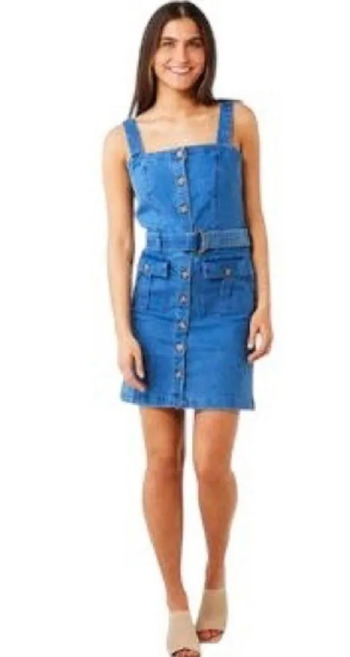 Derek Heart Brushed Denim Elastic Waistline Mini Dress in Mid Blue Denim - Image 7
