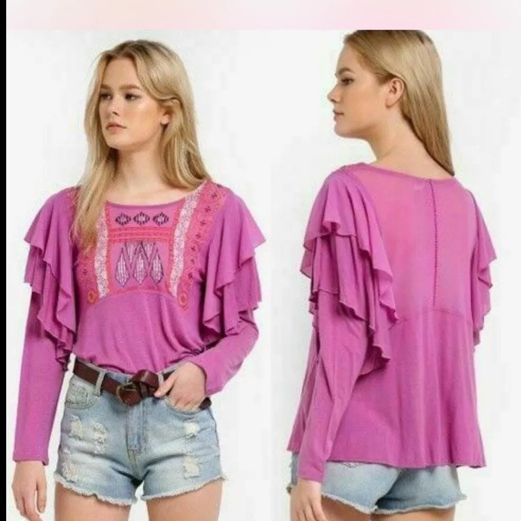 Free People La Cienega Long Sleeve Top in Wisteria Sz L EUC - Image 2
