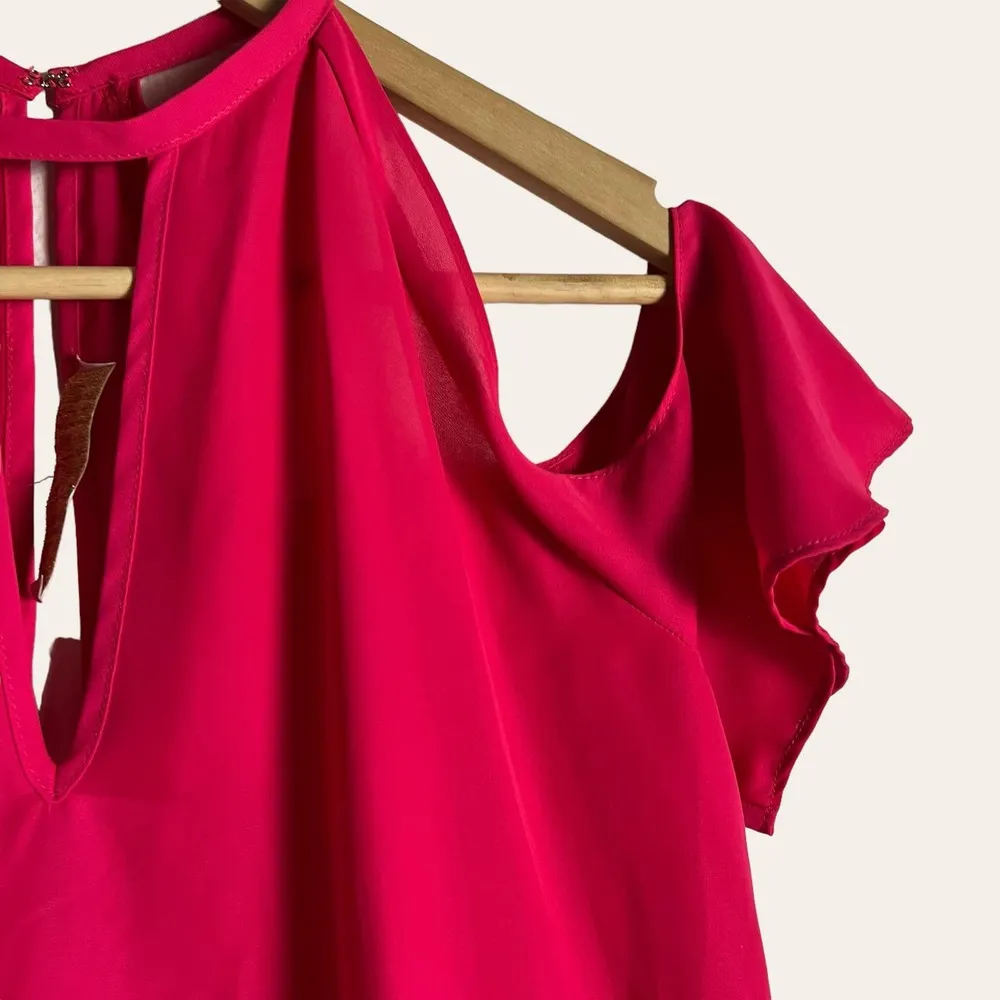 Amanda Uprichard Celia Pink Cold Shoulder Keyhole Flutter Sleeve Top - Image 4