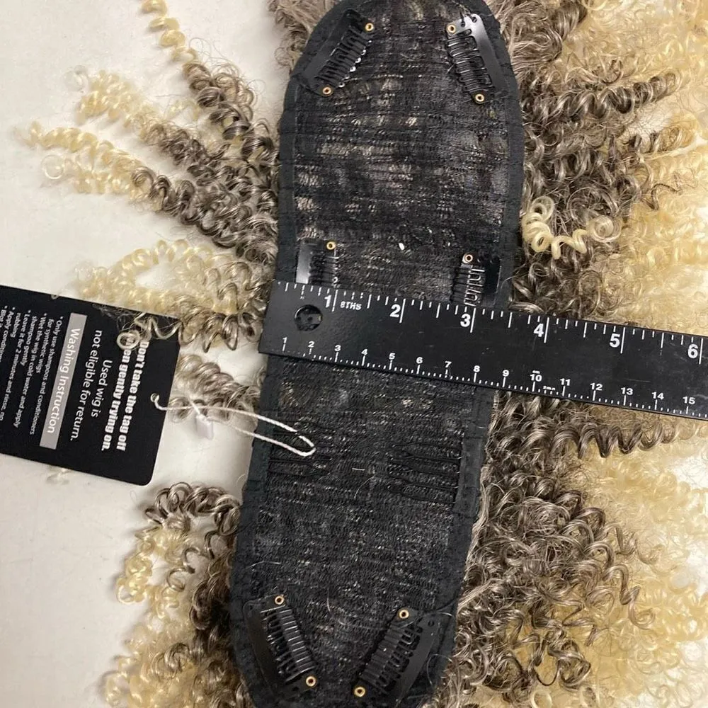 BUKOO Afro Ponytail Extension Hair With Bangs Blonde &‎ Brown 6” Yellow - Image 8