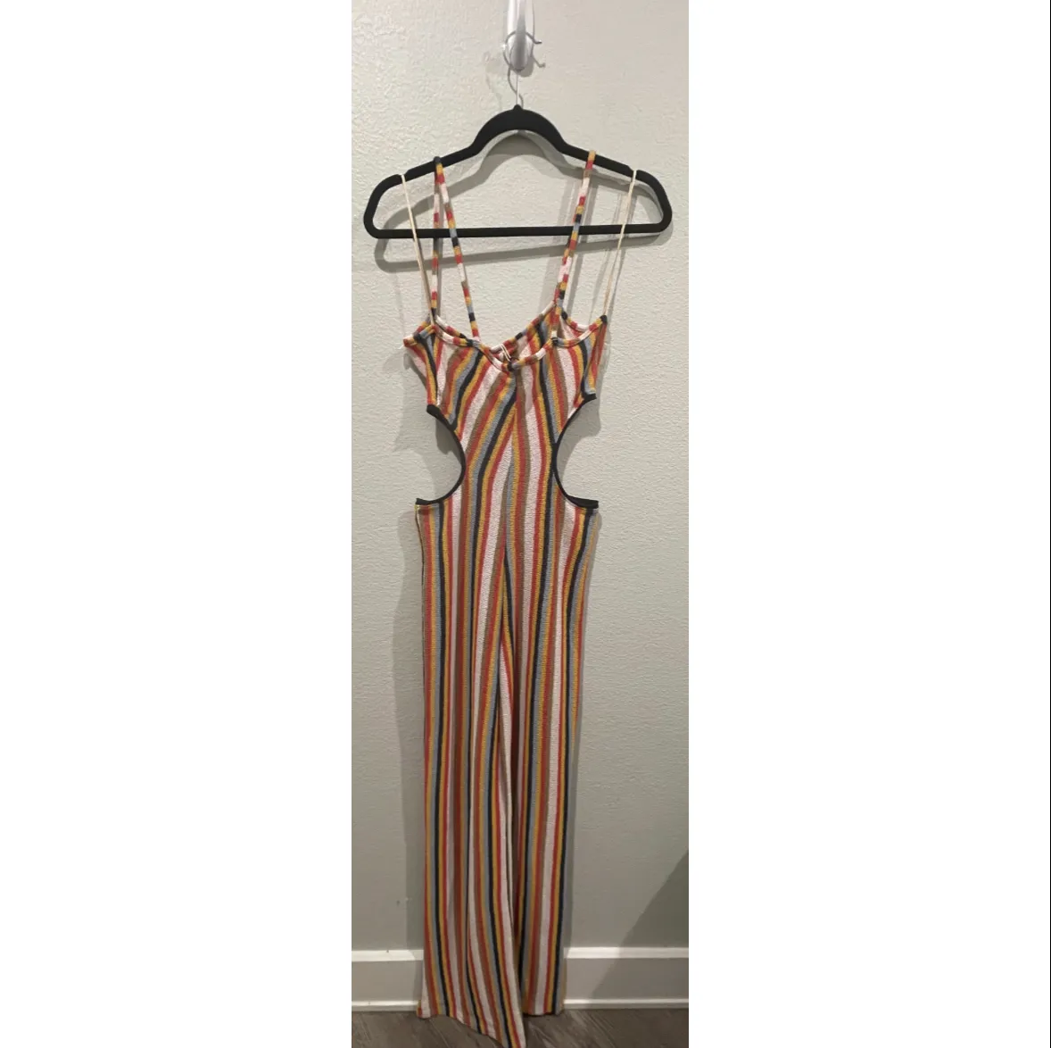 Terrycloth Cut Out Stripped Knit Jumpsuit - Image 5