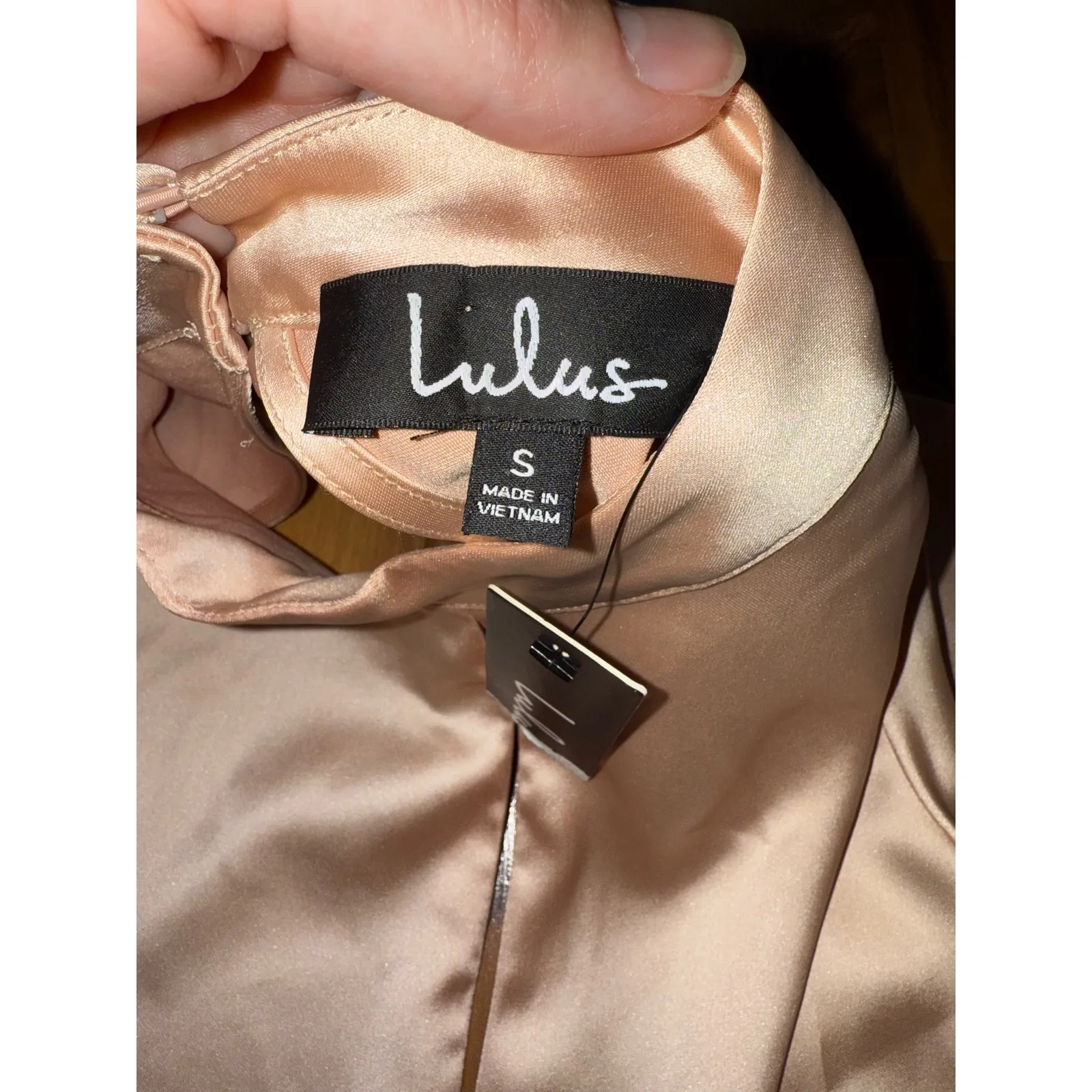 Lulus Satin Peplum Top‎ Mock Neck Long Sleeve Blouse Cutout Back Party Women S - Image 5