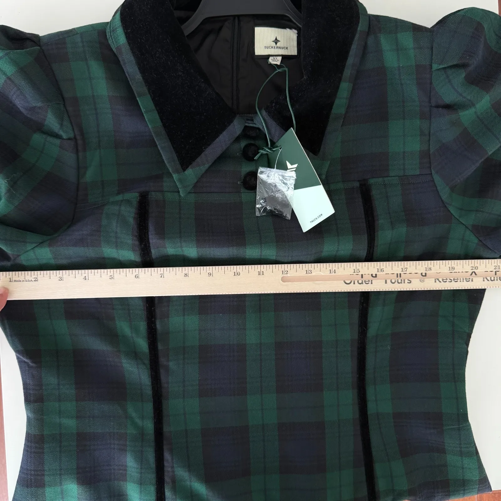 Tuckernuck Wynn Dress XL Green Plaid Blackwatch Tartan Velvet Collar Preppy - Image 10