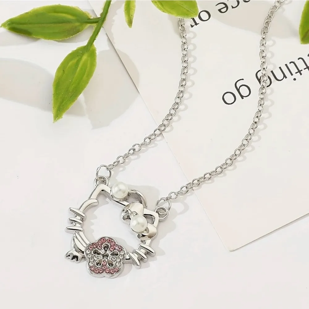 Hello Kitty Gorgeous Stainless Steel Silver Rhinestone Necklace - Image 2