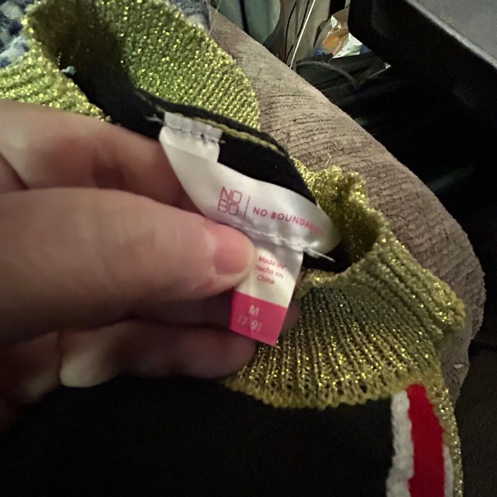 No Boundaries Juniors Christmas Sweater Dress Ugly Holiday Tinsel Hem Size M 7-9 - Image 5