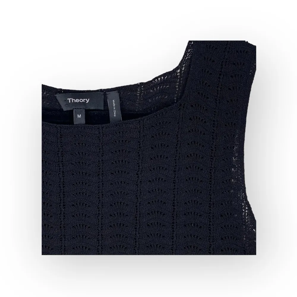 Theory ᯾ Crochet Sleeveless Knit Layer Sweater Shell ᯾ Black Semi Sheer ᯾ Medium - Image 4