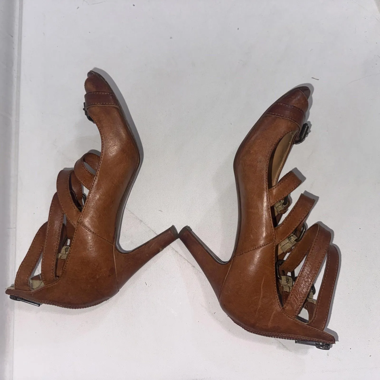 J. Crew Old Money Minimalist Italian Leather Gorpcore Boho Strappy Buckle Heels - Image 7