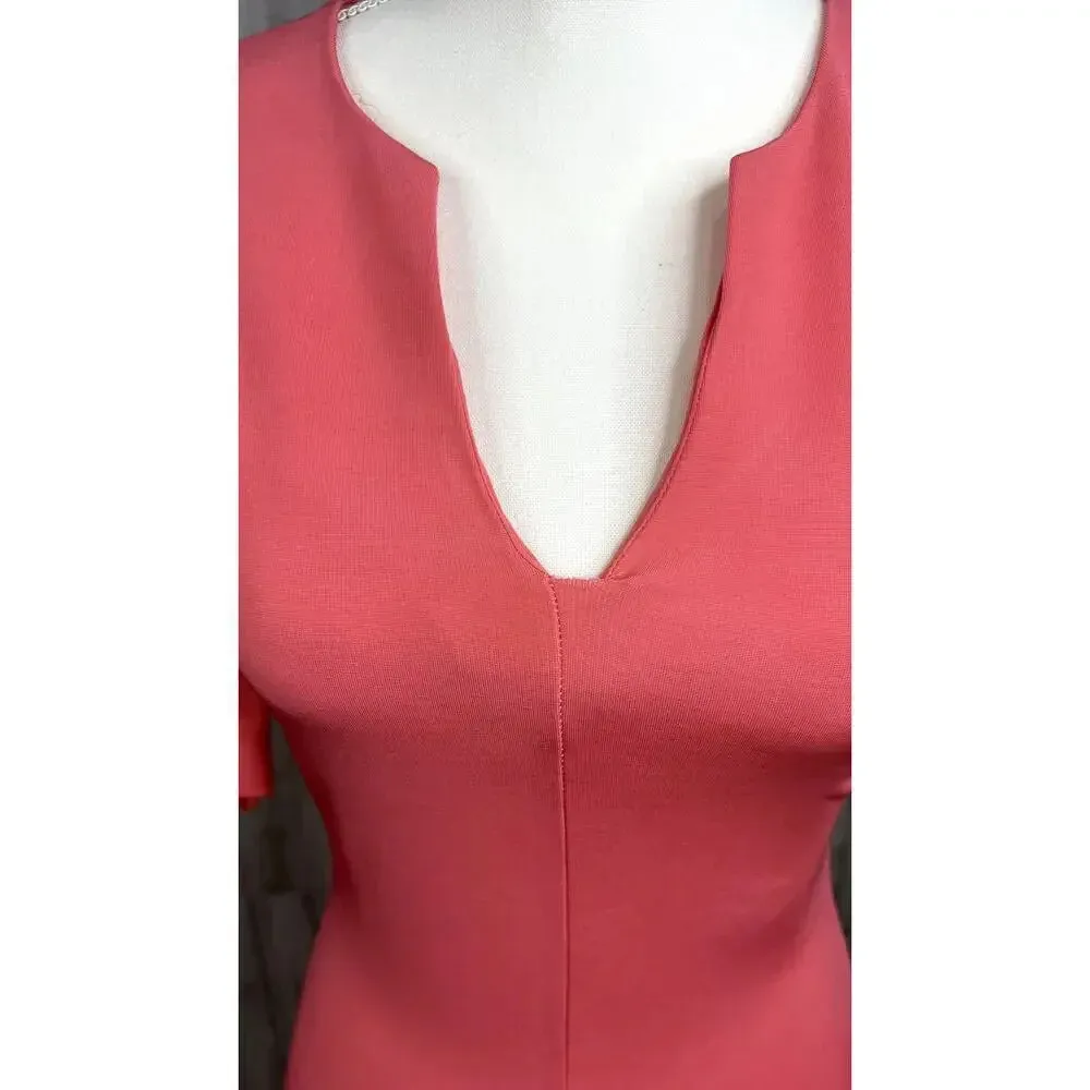 Diane von Furstenberg Coral Fitted Knee Length‎ Dress Size 2 Short Sleeve - Image 5
