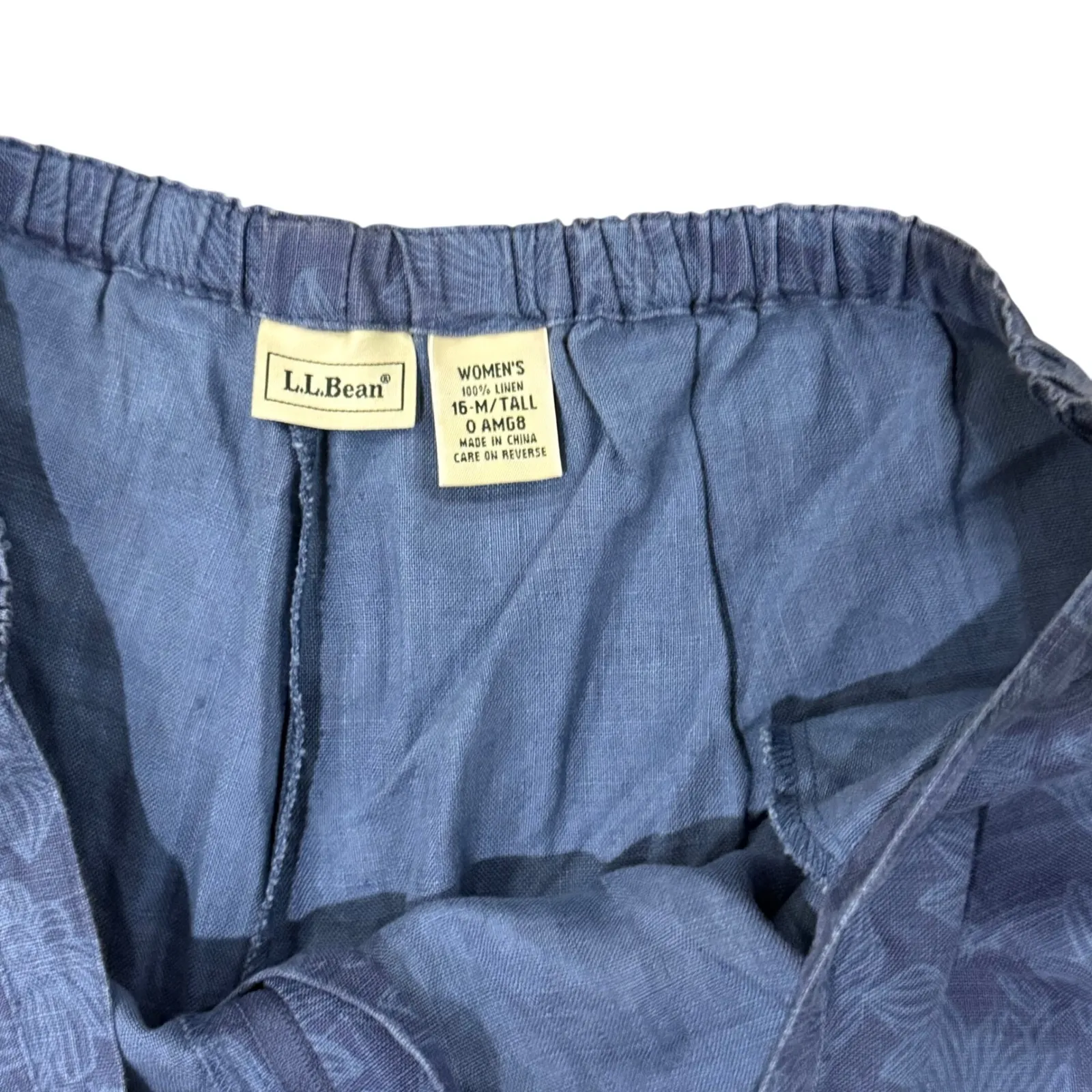 LL Bean Floral Print Pants Womens 16M/Tall Blue High Rise Trousers - Image 3