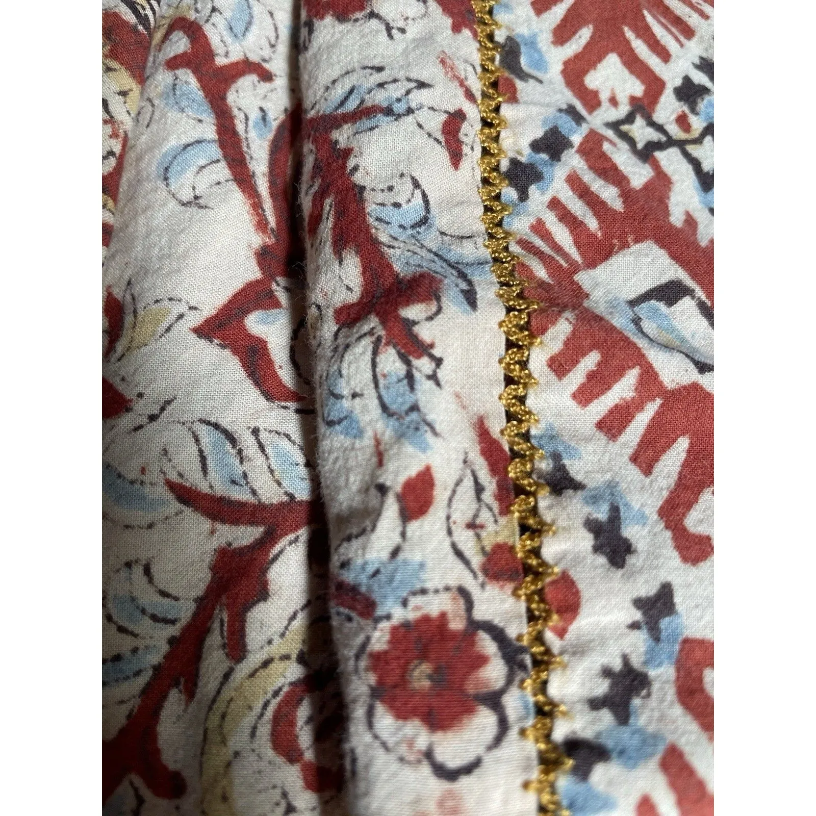 Pure Jill Top Womens 2X Organic Cotton Floral Batik Print Boxy India Boho shirt Tan - Image 15