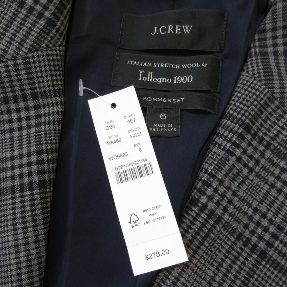 NWT J.Crew Sommerset Blazer in Heather Grey Plaid Italian Wool Jacket 6 - Image 3