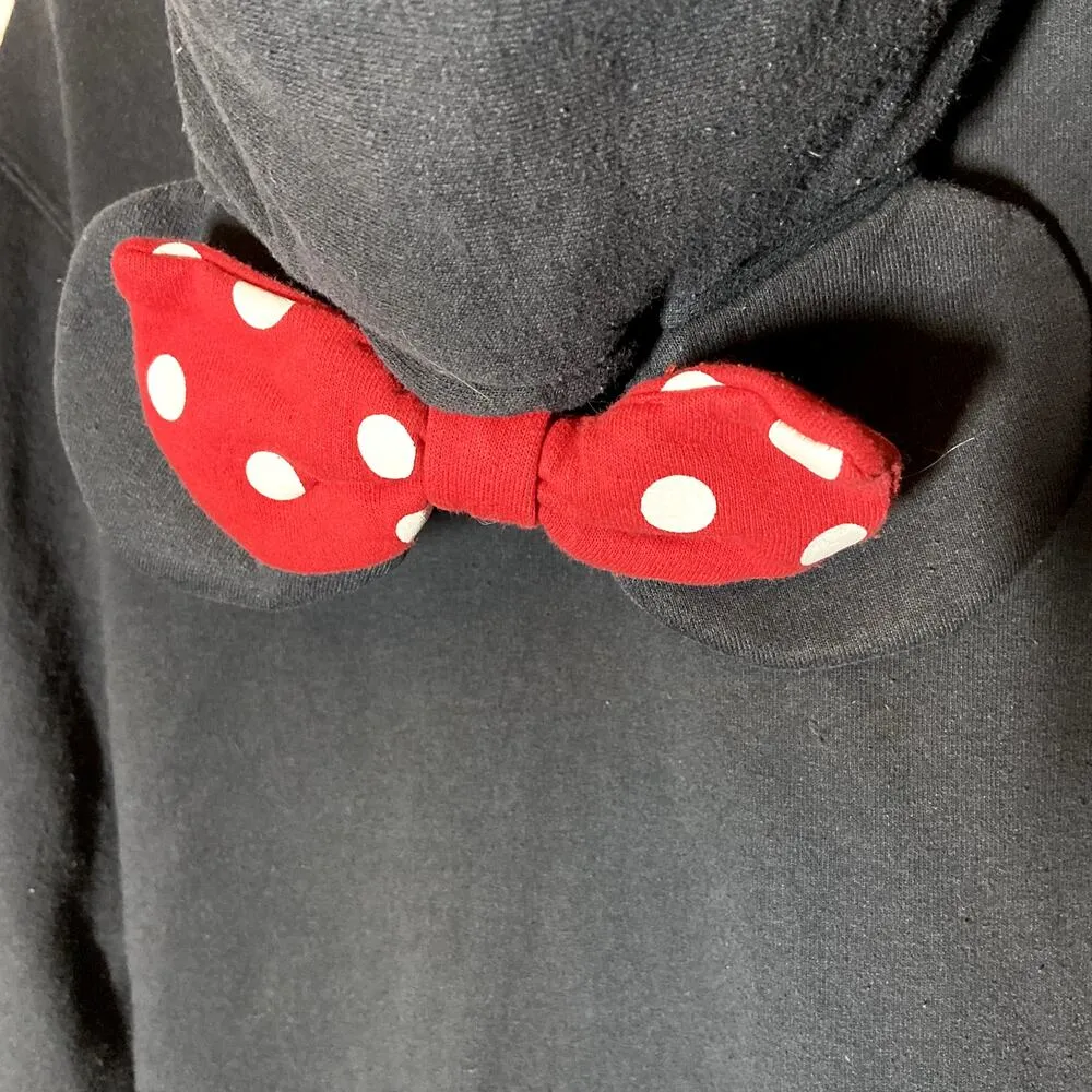 Disney Parks Hoodie Sweatshirt Minnie Mouse Ears Silhouette Bowtie Hood Black L - Image 3