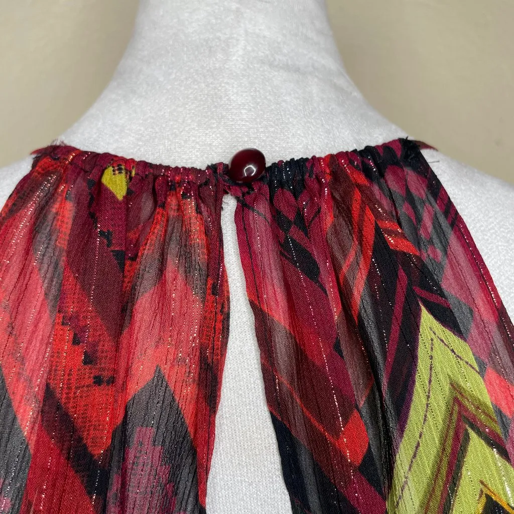 City Triangles Women's Aztec Mosaic Chiffon Multi Color Cut out Dress Size 13 - Image 5