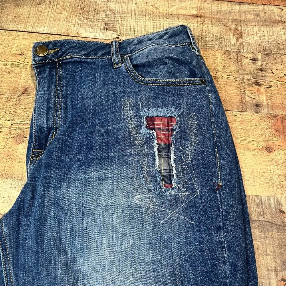 Lane Bryant | Women's Medium Wash Distressed Plaid Patches Skinny Jeans Sz 22P - Image 2