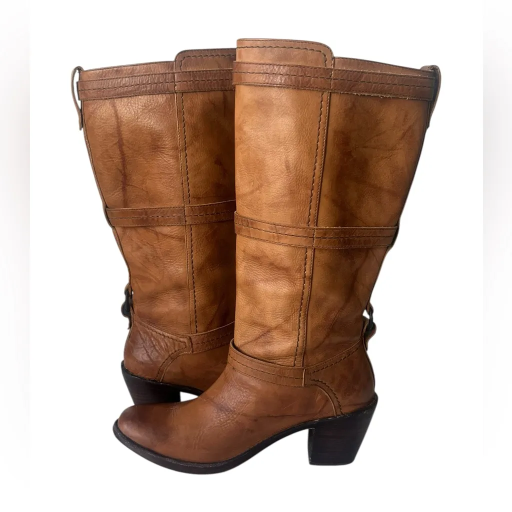 Frye Carmen 3 Strap Saddle Mid Calf Leather Boots 8.5 - Image 4