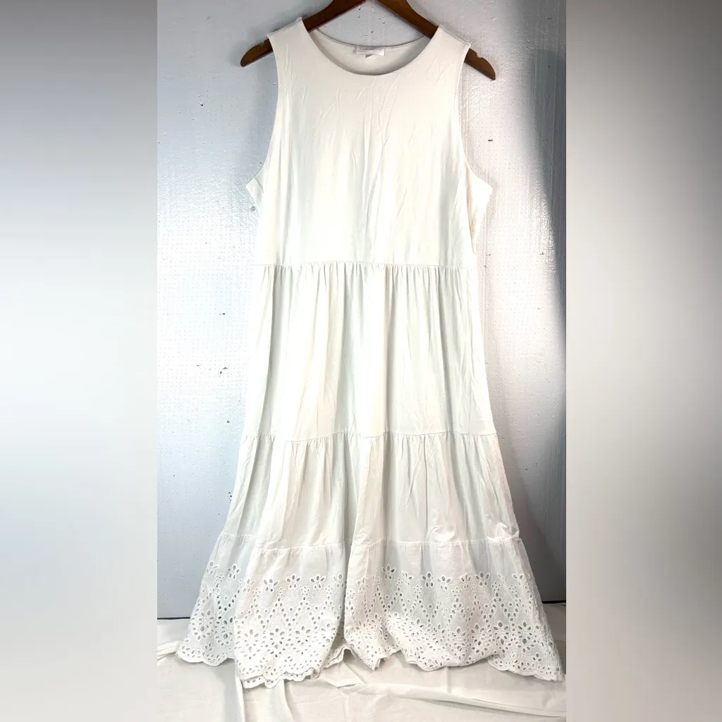 Charter Club XL Tiered Eyelet Sleeveless Classic White Dress - Image 7